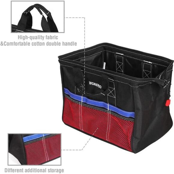 Tool Bag, 13-inch & 18-inch Tool Storage Bag, Zip-Top Wide Mouth Tool Tote Bag - Picture 5 of 7